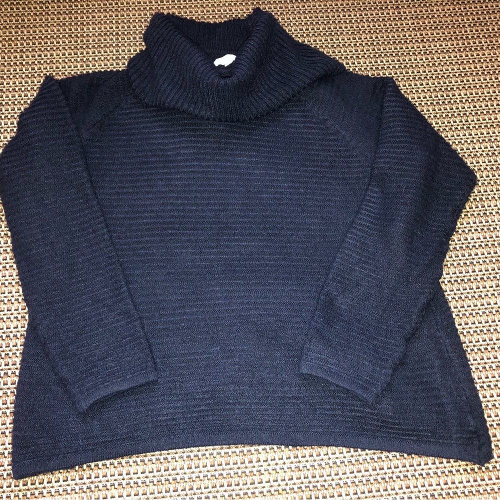 New Directions Navy Blue Cowlneck/Turtlenck Pullover Lightwght Swtr w/A-line Hem